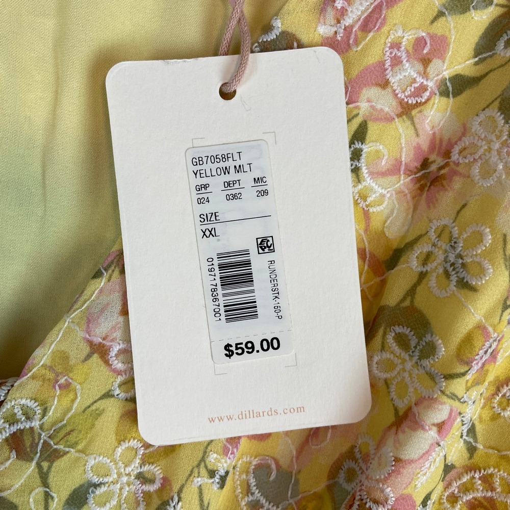 GB Yellow Floral Embroidered V-Neck Mini‎ Dress XXL NWT Spring Easter - Picture 5 of 8